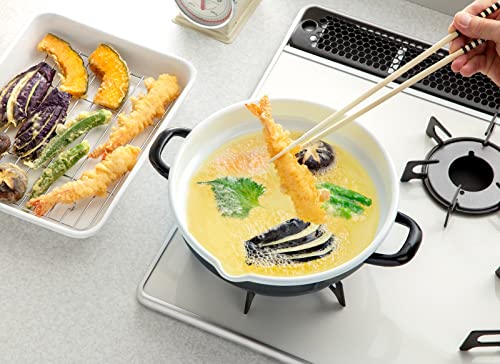 Takagi Metal Easy-to-Clean Enamel Glass Deep Fryer, Induction Compatible, 24cm, Black/White, HT-24BW