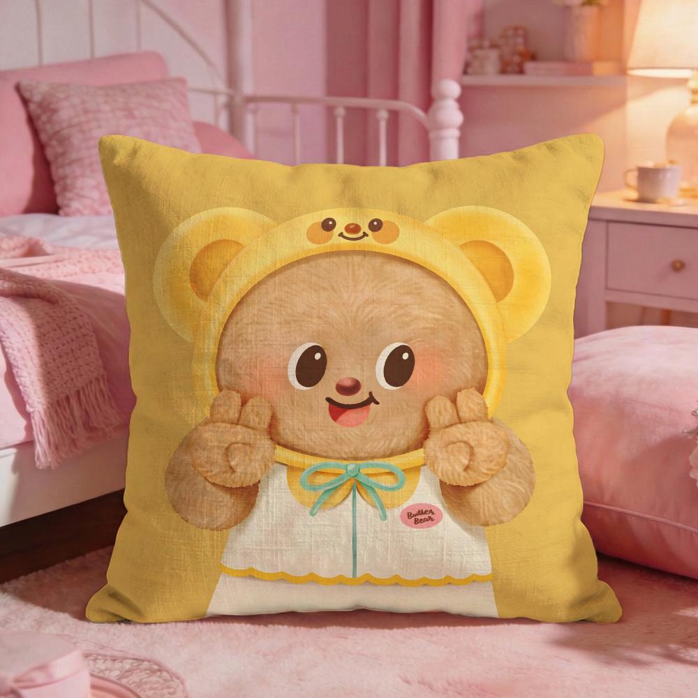 Butter BBears Cute Cushion Cover Premium Comfort Reversible Pillow Cove Two In One Design For Any Room  Car Interior