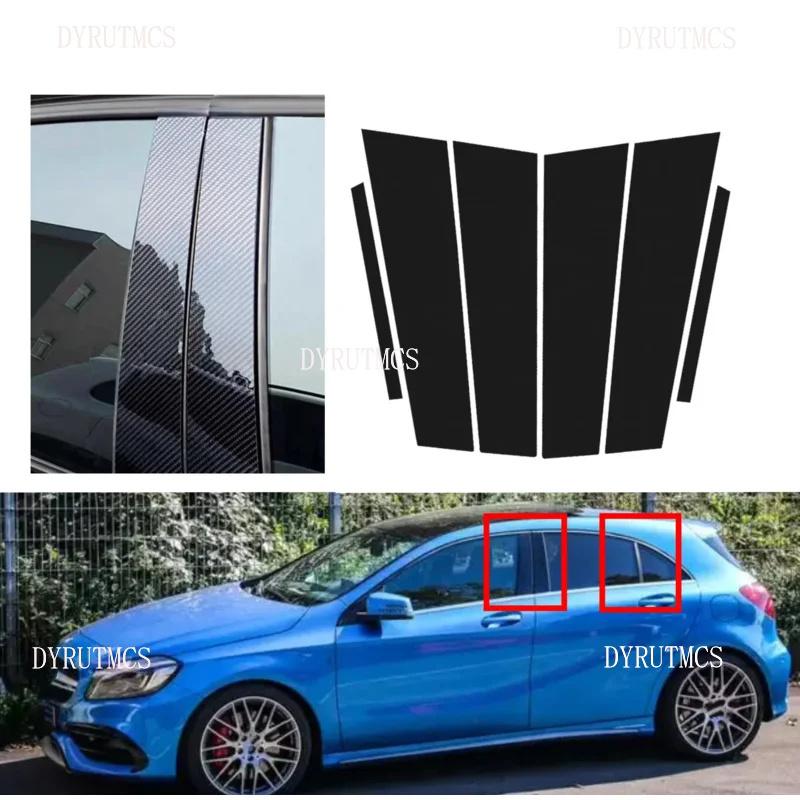 6pcs Glossy Black Pillar Post Fit For Mercedes Benz A Class W176 2013-2018Window Door Column BC Mirror Cover Trim Car Stickers