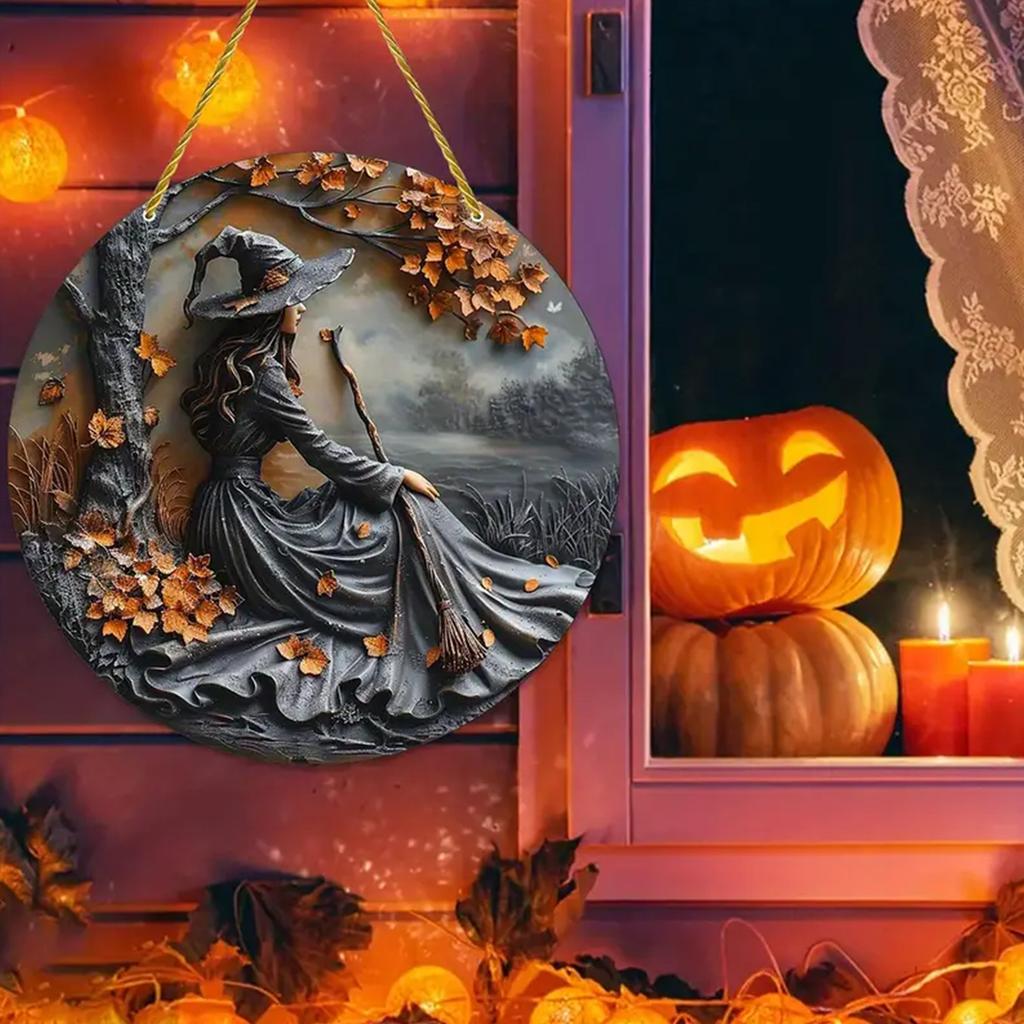 Halloween 2D Hexenbesen Acryl Flaches Schild zum Aufhängen Perfekt für Fenster Tür Wandkunst Dekoration