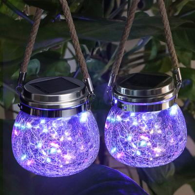 1/2pcs Waterproof Outdoor Solar Lights Garden LED Lamp Crackle Glass Ball String Lantern with Solar Battery Powered