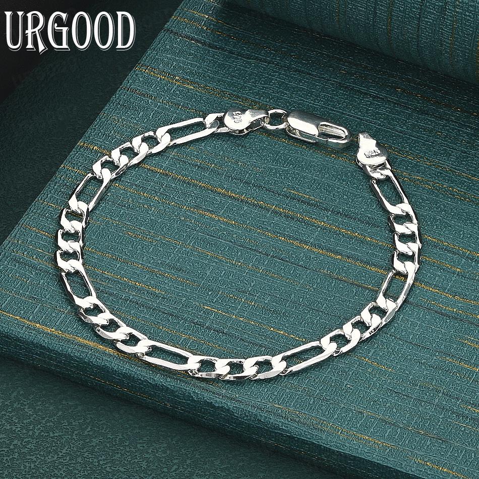 

Fashion 6mm Side Chain 925 Sterling Silver Bracelet Gift Jewelry 20CM