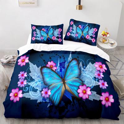 Blue Butterfly Bedding Set Flower Duvet Cover Queen King Double Duvet Cover Pillowcase 2/3 Gift Soft Bedroom Decoration
