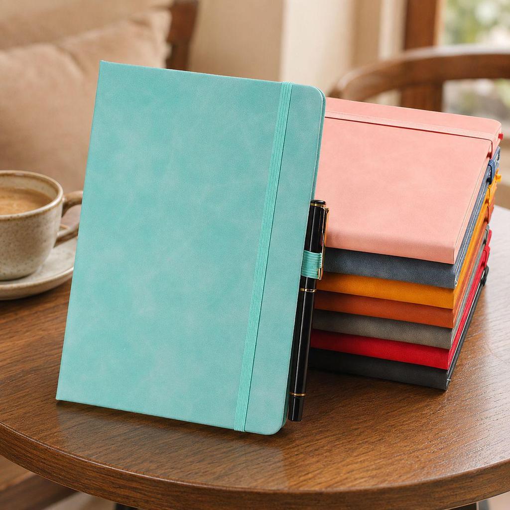 A5 Leather Notebook with Strap, Thickened Diary, Business Office Meeting Journal, Custom Logo