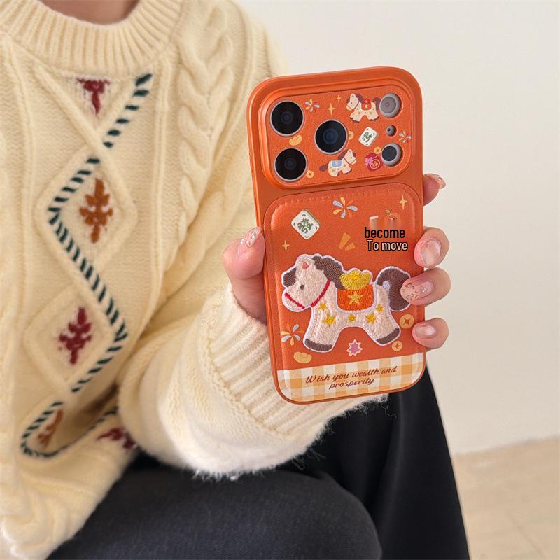 

Chinese Embroidered Yuanbao Little Horse iPhone Case for 17/16 Pro Max/15/14 - High-End Feel iPhone 16 Pro Max