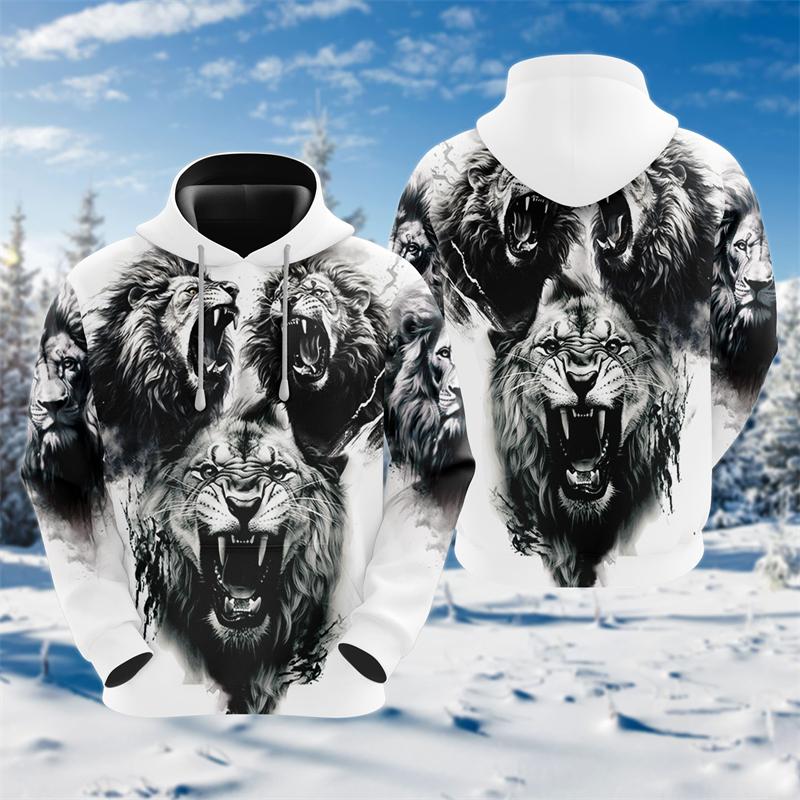 Cross Lion 3D Printed Hoodies For Men Clothing Harajuku Fashion Animal Graphic Sweatshirts Casual Boy Tracksuit Women Gift Tops
