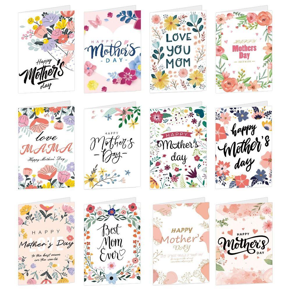 12pcs Festival Party Gift Card Foldable Message Card Mother's Day Greeting Card  Happy Mother's Day