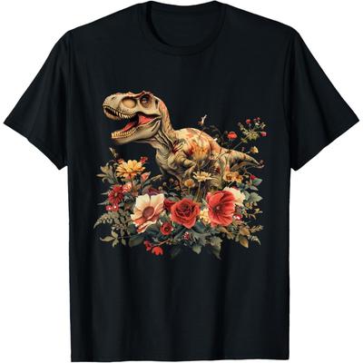 Trex Dinosaur Dino Floral Flower T-Shirt