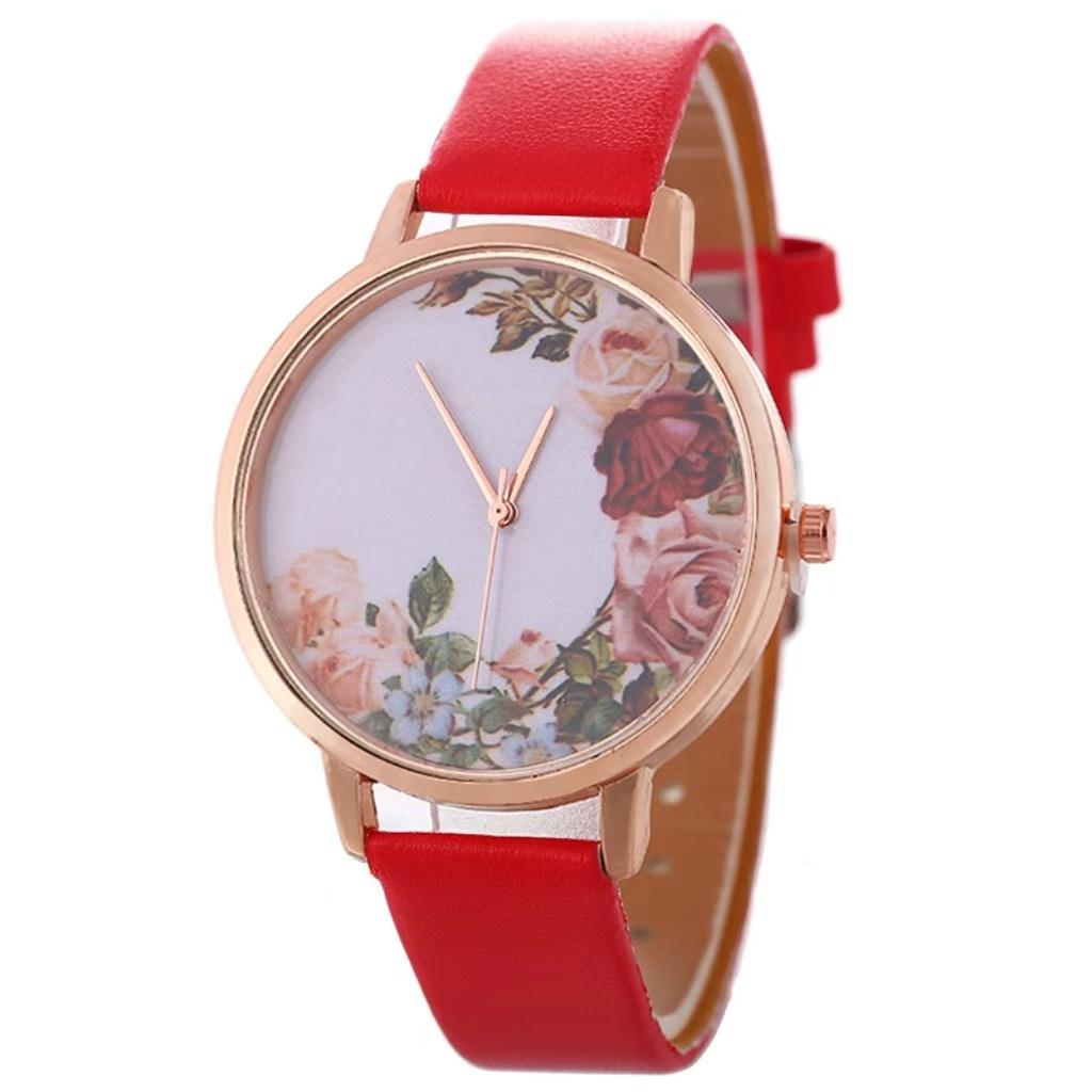 Stylish And Simple Rose Face Leather Belt Watch Female Pu Belt Quartz Lady Watch Watch Bracelet Set Female