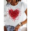 European Size Red Heart Graffiti Valentine'S Day Print | Short Sleeve Round Neck T-shirt for Women, Spring and Summer, Casual Style