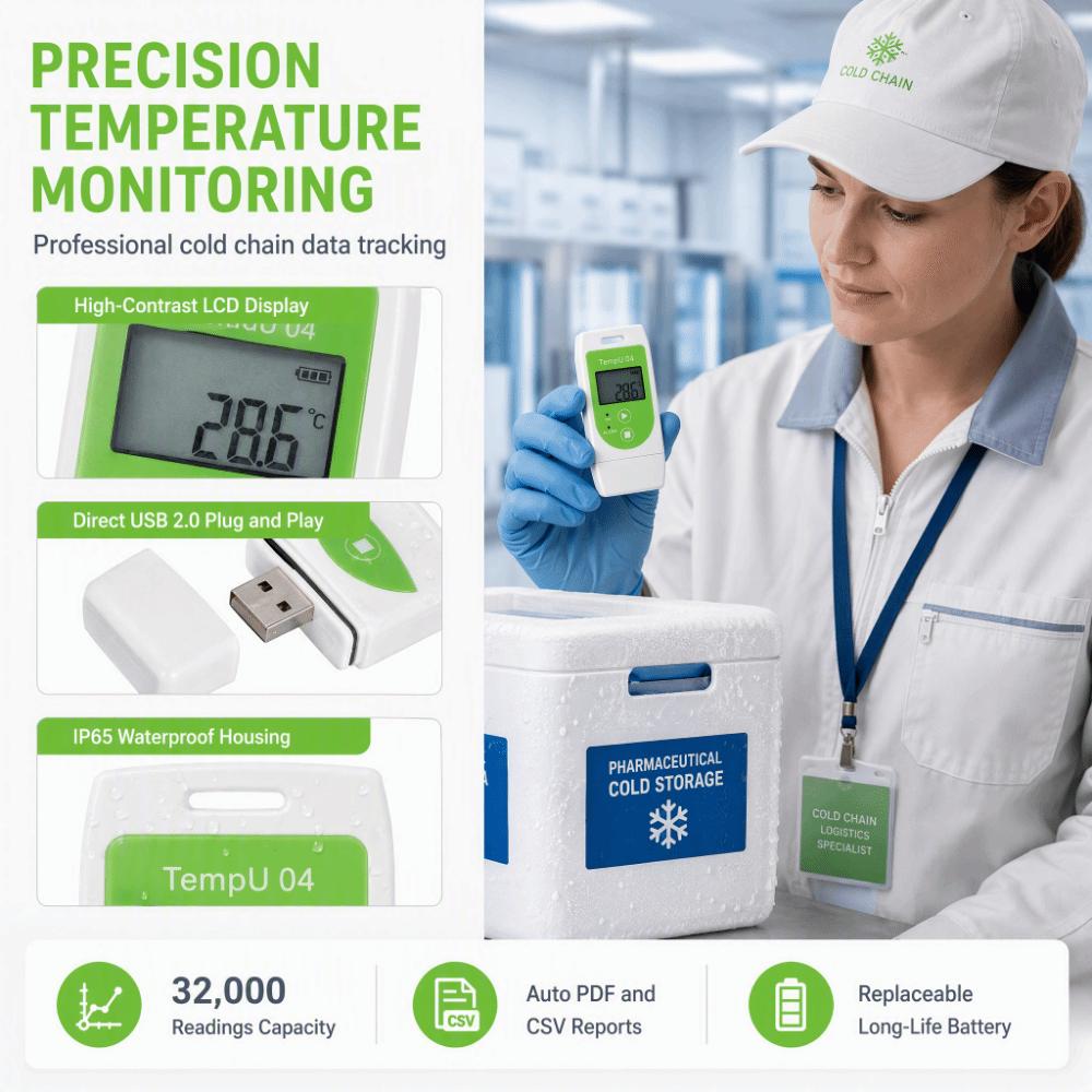 Plastic USB Temperature Logger Reusable Temperature Recorder Cold Chain Monitoring