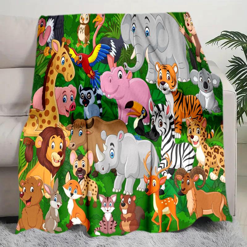 Jungle Animal Friends Plush Blanket Suitable All Seasons Soft Comfortable Sofa Office Nap Travel Birthday Gift Christmas Present