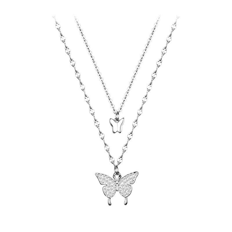 Hot Butterfly Double Layer Necklace Female Temperament Clavicle Chain
