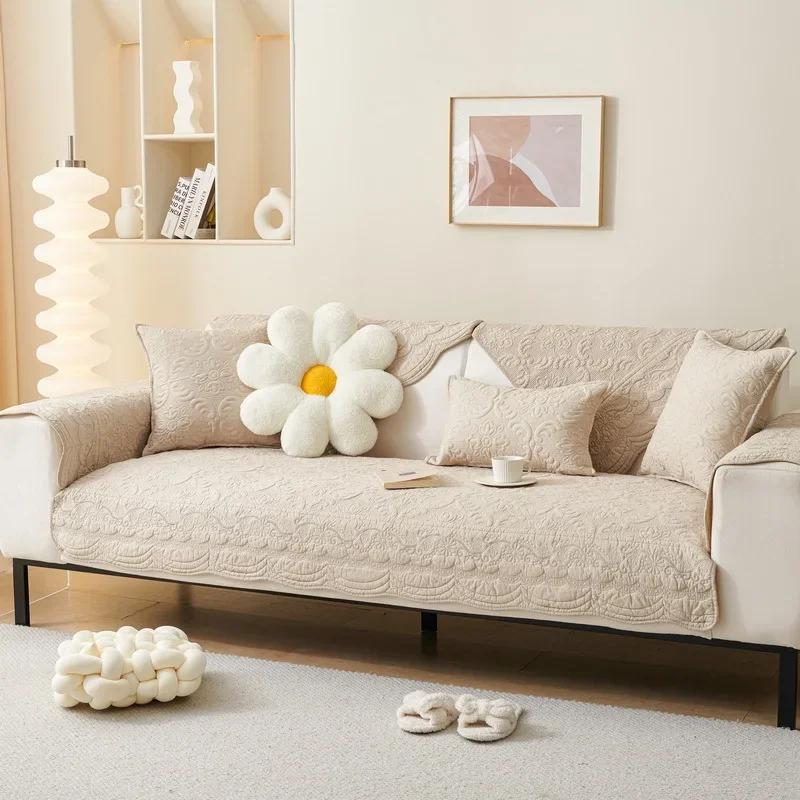 

Чехол для дивана из хлопка для гостиной, однотонный кремовый цвет, подушка для дивана, нескользящая, на все времена года, полотенце для дивана, защитная подушка для мебели A 70x70