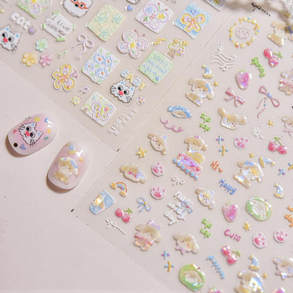 Tomoni 3D Embossed Nail Stickers for Kids - Cat & Butterfly Nail Art Accessories