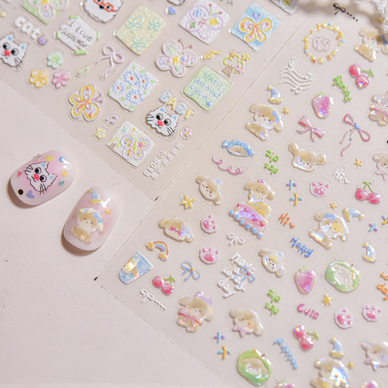 

Tomoni 3D Embossed Nail Stickers for Kids - Cat & Butterfly Nail Art Accessories