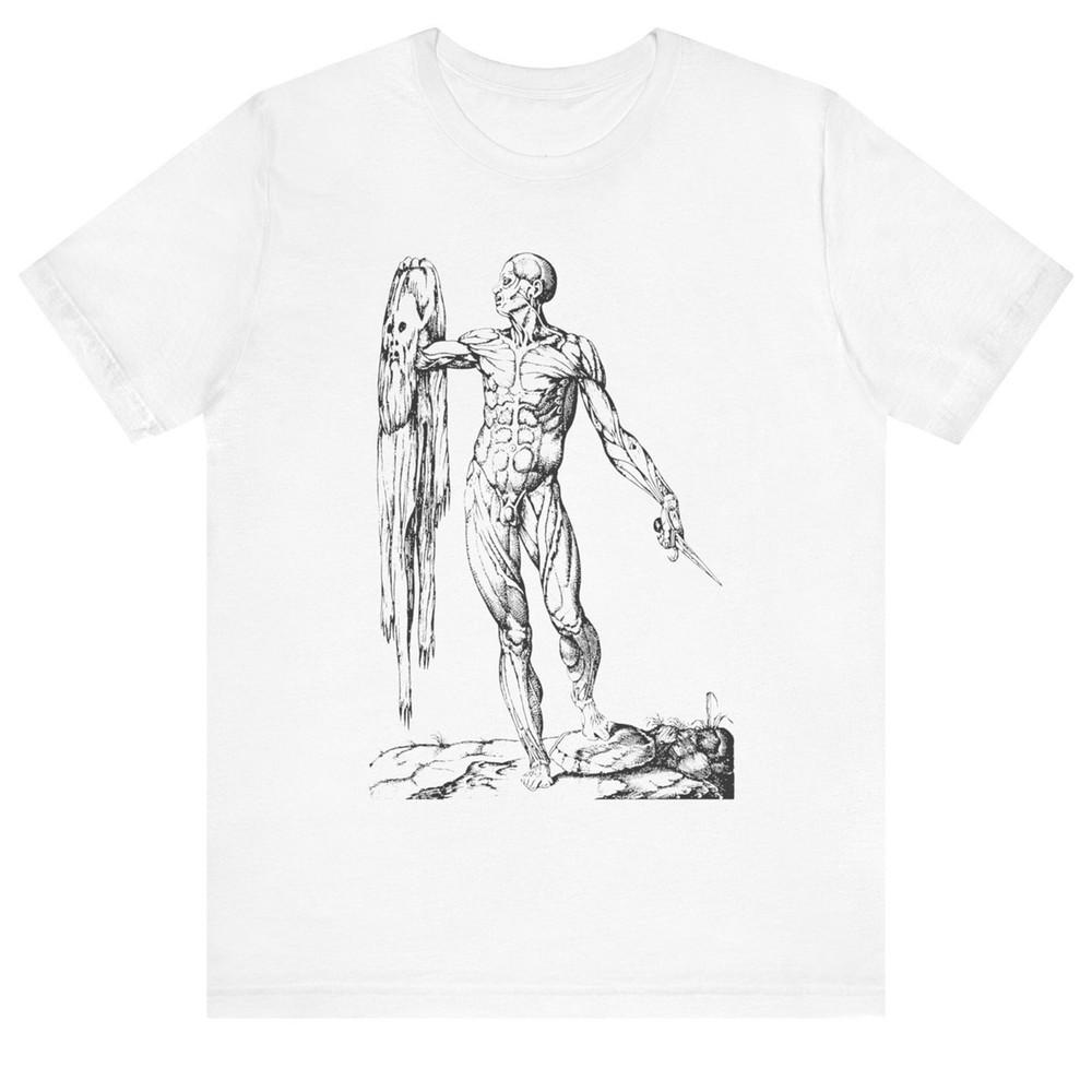 Skinless Man Vesalius Vintage Creepy Horror Medical Anatomy Spooky Unisex Tee