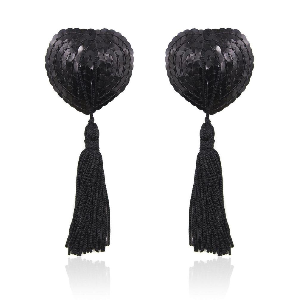 Sequin Heart-shaped Tassel Nipple Covers - Adult SM Bondage Accessory
