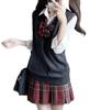 Sivrusn High School Girl Cosplay Uniform with Knit Vest and Checkered Mini Perfect for Entrance School and Cultural Dark Size S V-Neck Skirt, Length,