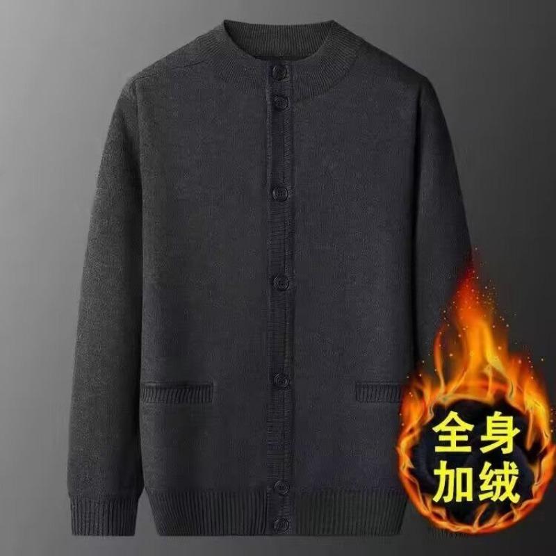 Herbst Winter Mittelalterliche Ältere Herren Strickjacke Pullover Plus Samt Dick Gestrickte Jacke Rundhalsausschnitt Warmer Pullover Unterwäsche