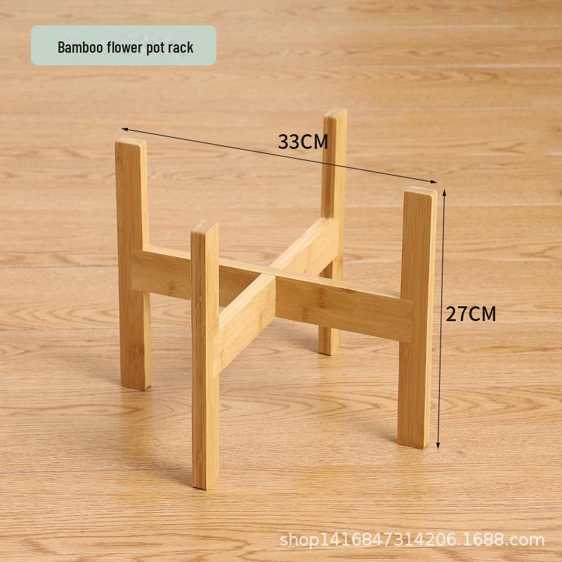 Wooden Four-Legged Floor-Standing Flower and Succulent Pot Stand with Bamboo Tray