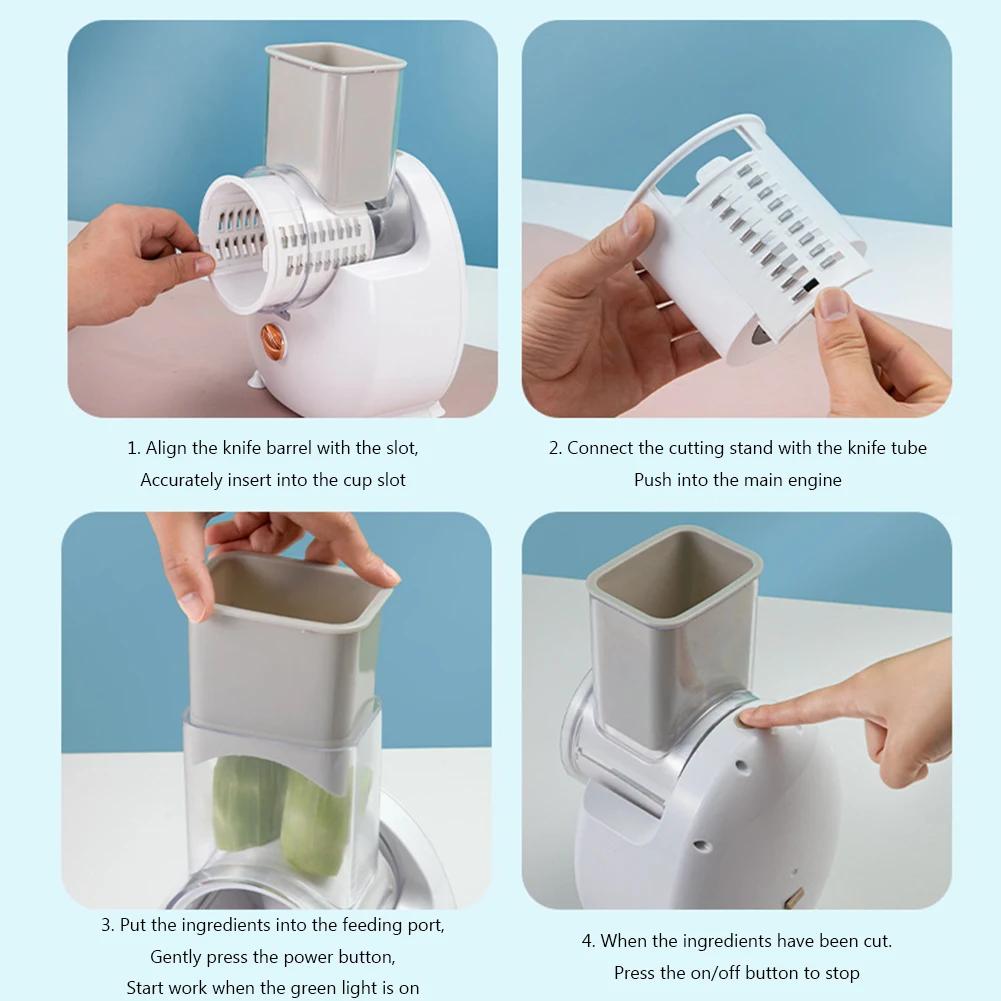 Electric Vegetable Slicer Household Gadgets 3-in-1 Multifunctional Potato Chopper Carrot Cheese Rechargeable Kitchen Accessories