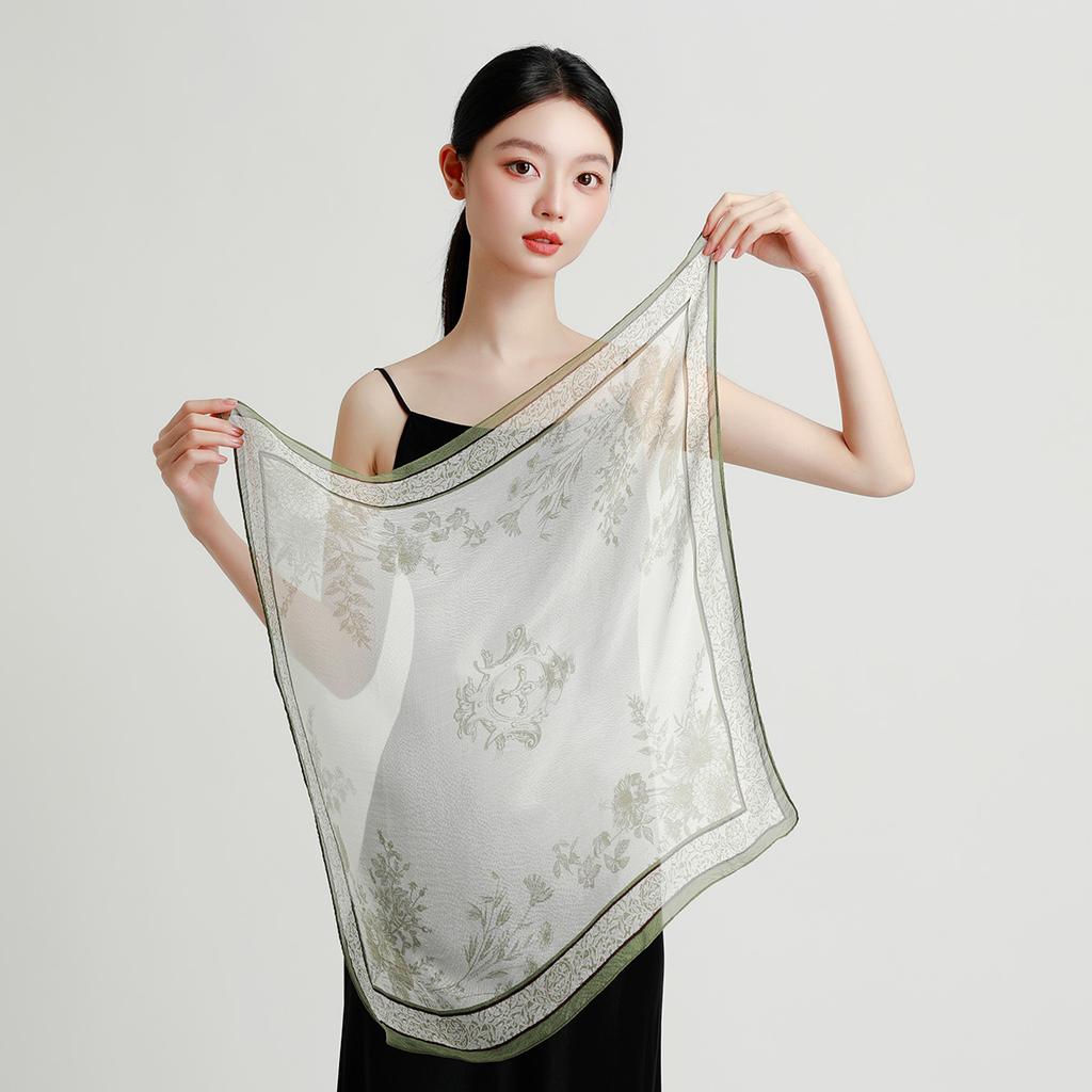New 100% Lightweight Silk Chiffon Pearl Yarn Square Scarf, Fashionable and Versatile, Exquisite Silk Scarf for Women