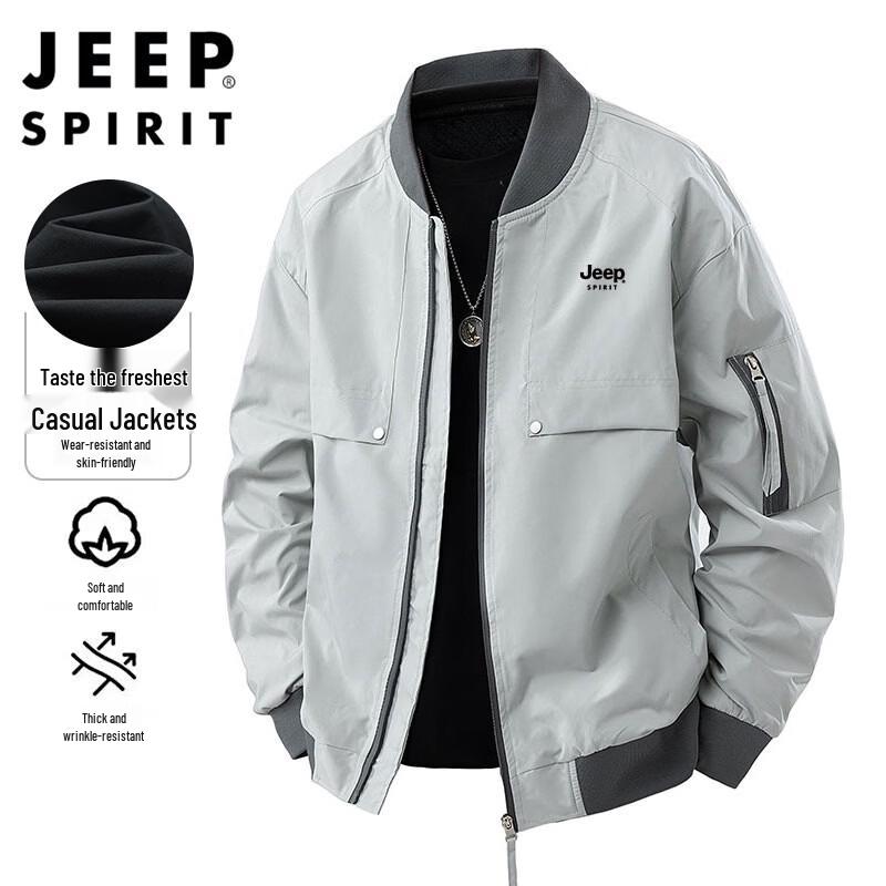 JEEP SPIRIT Men's Retro Loose Fit Baseball Collar Jacket