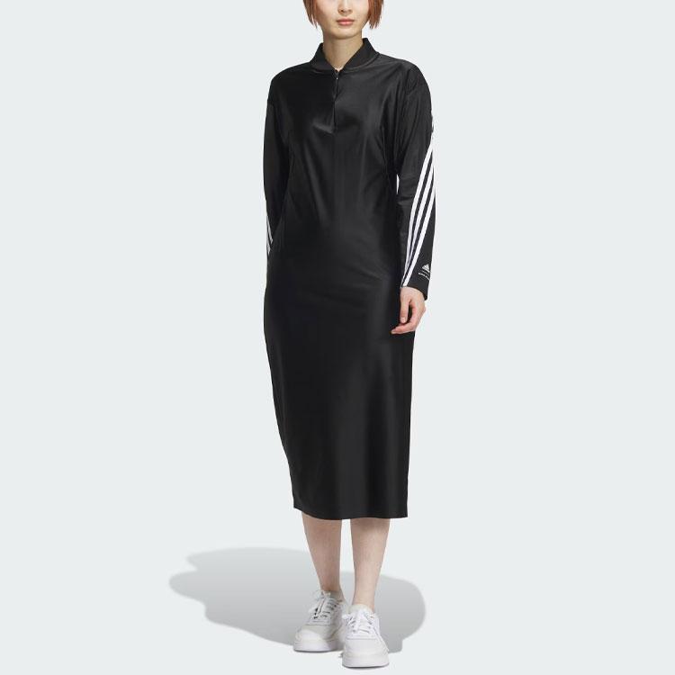 Adidas X Samuel Gui Yang Striped Colorblock Side Split Long Sleeve Dress Women Dress Black JF6666