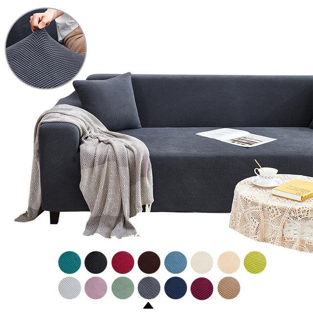 Living Room Sofa Cover Solid Color Elastic Sofa Cushion Thickened Polar Fleece Four Seasons General Furniture Protective Cover for Home