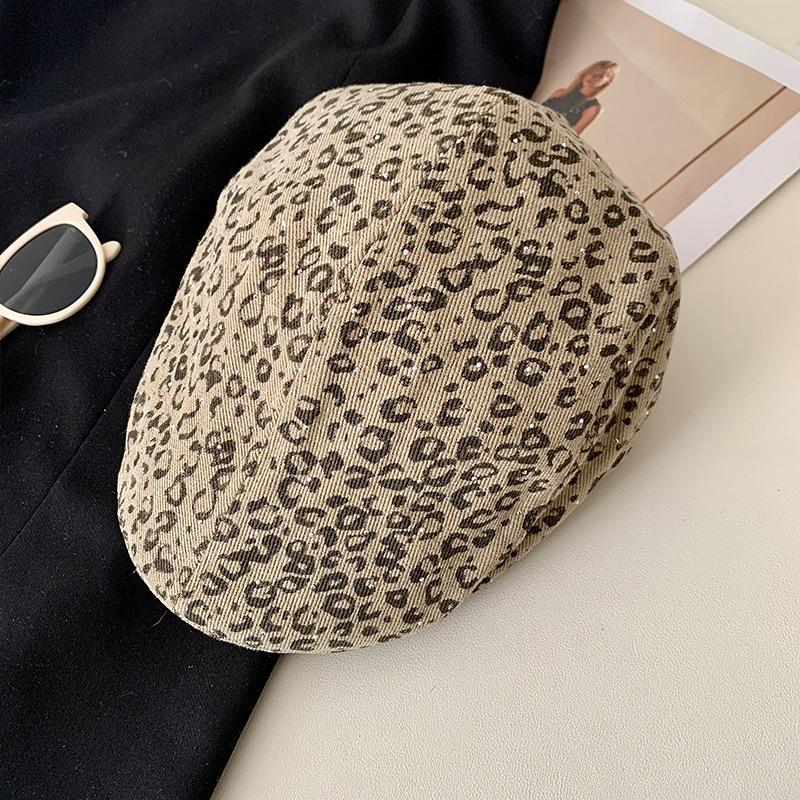 Retro Spice Girl Leopard Print Beret American Style Face Small Fashion Versatile Forward Hat Personality Peaked Hat