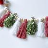 Tree Ornament - Nordic-Inspired Fleece Beads, Green & Pink Pom-Pom Tassels, Versatile Wall Decor for Holiday Celebrations