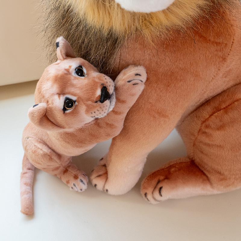 Fun Simulation Mother-Child Animal Plush Doll Lifelike Leopard Tiger Lion Plush Toy Home Decoration Gift for Boys Girls