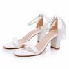 Sandals Woman Summer High Heels Women Pumps PU 7CM Square Heel Round Headed Bead Tied White Bridal Wedding Shoes Women Shoes