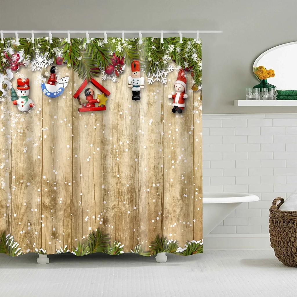 Christmas Bath Curtains Home Decor Winter Snowflake Snowman Santa Claus Waterproof Shower Curtain Bathroom Curtains