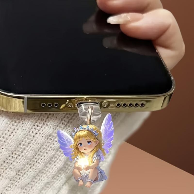 

2 шт. Аксессуары для DIY для телефона Интерфейс Type-C Заглушка от пыли Подвесное украшение 2D Плоский акрил Ангел Фея Кот Заглушка от пыли для телефона