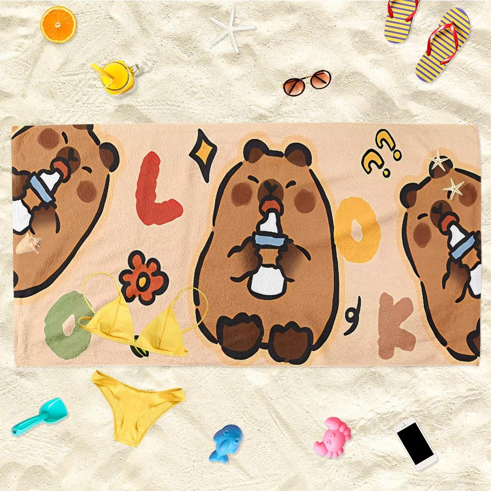 Adorable Capybara Beach Towel: Keep Happy, I m Ok for Summer Fun! Suitable for towels, bath towels, beach towels W40*H60(CM)