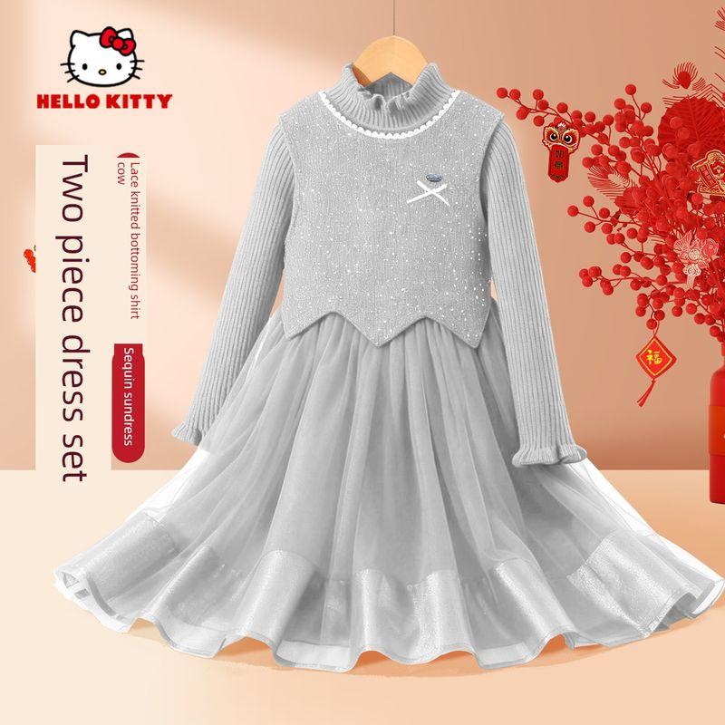 Hellokitty Girls Red Sweater Dress 2026 New Model Year of the Horse Festive Zodiac Year Children s New Year Outfit T Oval Metal Mark K Gray 110