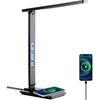 Dott Arts LED Desk Lamp with Wireless Charger, Touch Control Study Lamp with USB Charging Port, Table Lamp with Clock, Alarm, Date, Temperature,