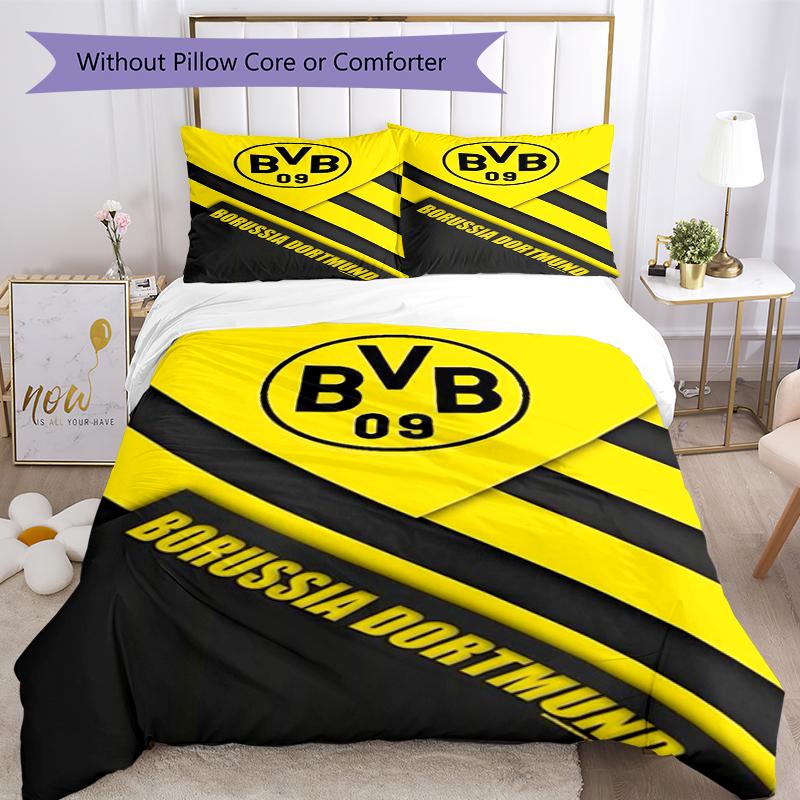 3pcs Borussia Dortmund Bedding Set Duvet Cover Closure Includes 1 Duvet Cover & 2 Pillowcases, Soft and Comfortable for All Seasons.