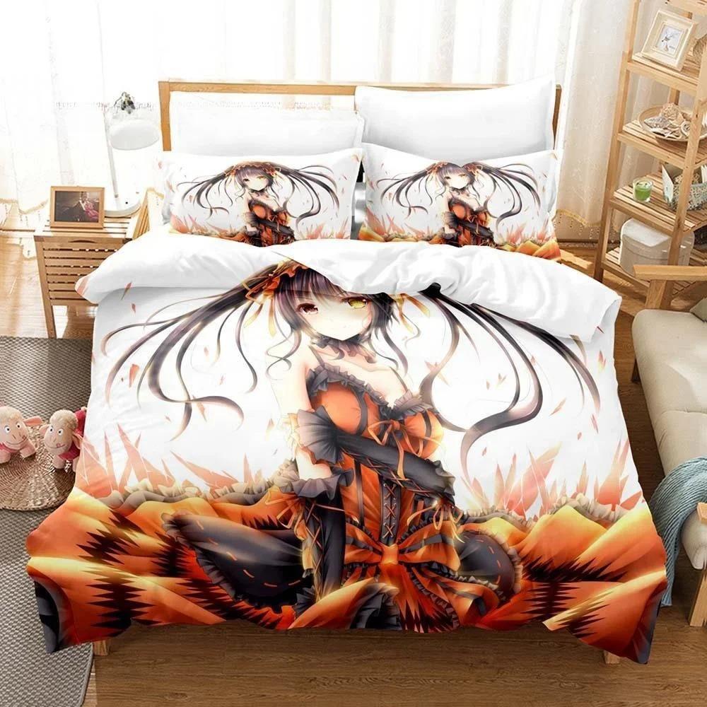 3D Anime Kawaii Girls Date A Live IV Bedding Set Single Twin Full Queen King Size Bed Set Adult Kid Bedroom Duvetcover Sets