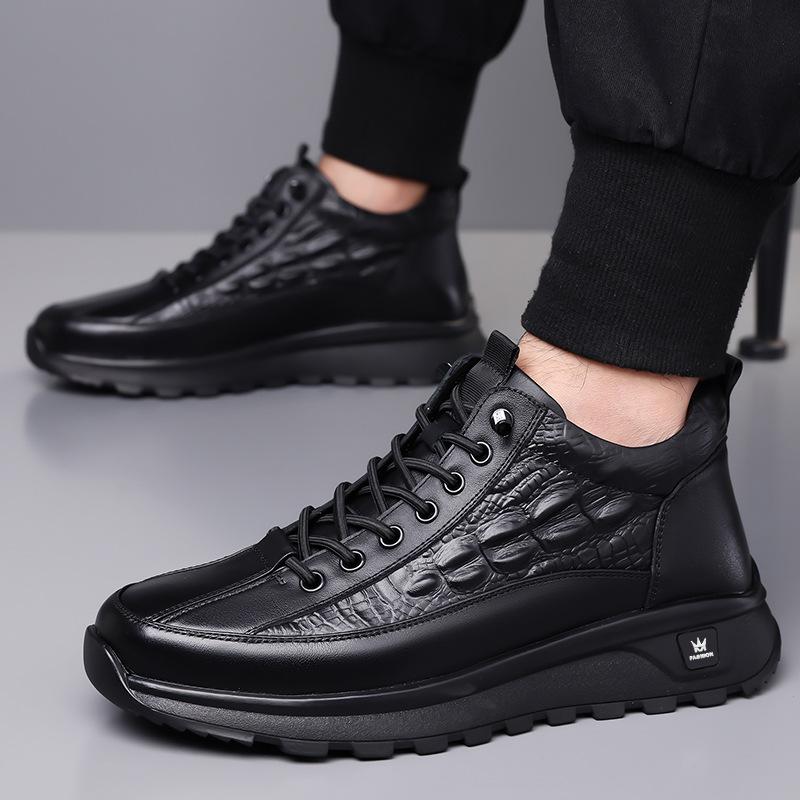 Men's shoes business casual leather shoes men's British season velvet mid-top cotton shoes Martin boots