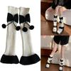 Fashionable Women's Leg Warmers Ribbed Socks Elastic Lace Trim with Cute Bows and Fuzzy Ball Winter Accessories