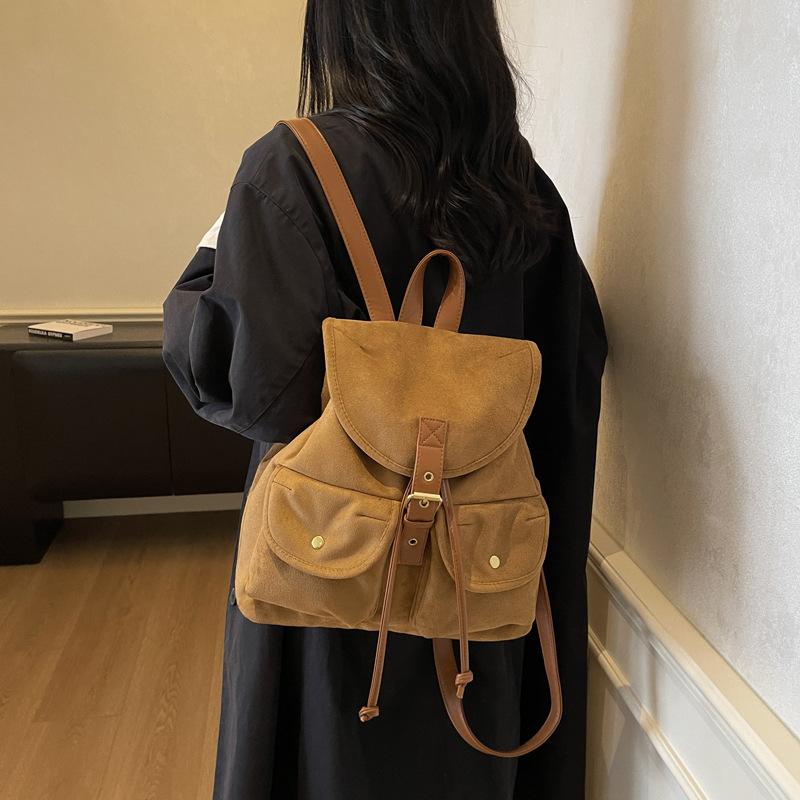 Autumn and Winter Commuting Retro Suede Women's Backpack New Release Bucket Small Backpack Travel Bag