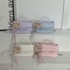 Fashion Sweet Bow Decor Small Satchel Bag Faux Leather with Chain Strap Crossbody Purse Plush Teddy Pendant Convertible Handbag