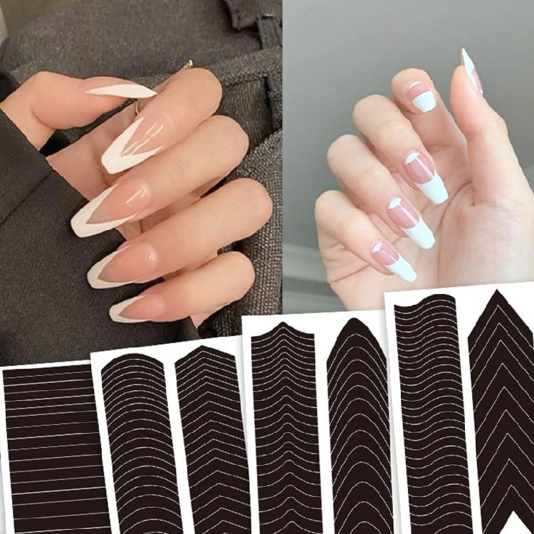 French Nail Strips Nail Art French Tip Guide Stickers Geometry Nail Stickers