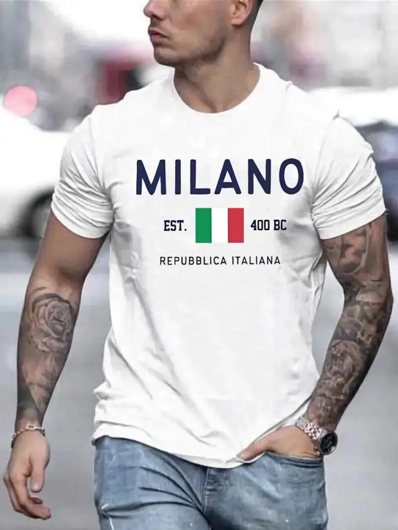 Herren Milano Grafik T-Shirt Lässig Weiß Weiche Baumwolle Kurzarm Klassisches Oberteil 5XL bunt