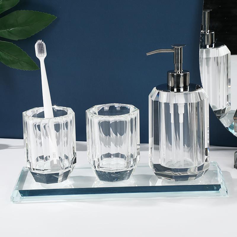 Glass lotion bottle transparent crystal bathroom set tray household soap dispenser set bathroom accessories organizer dispenser