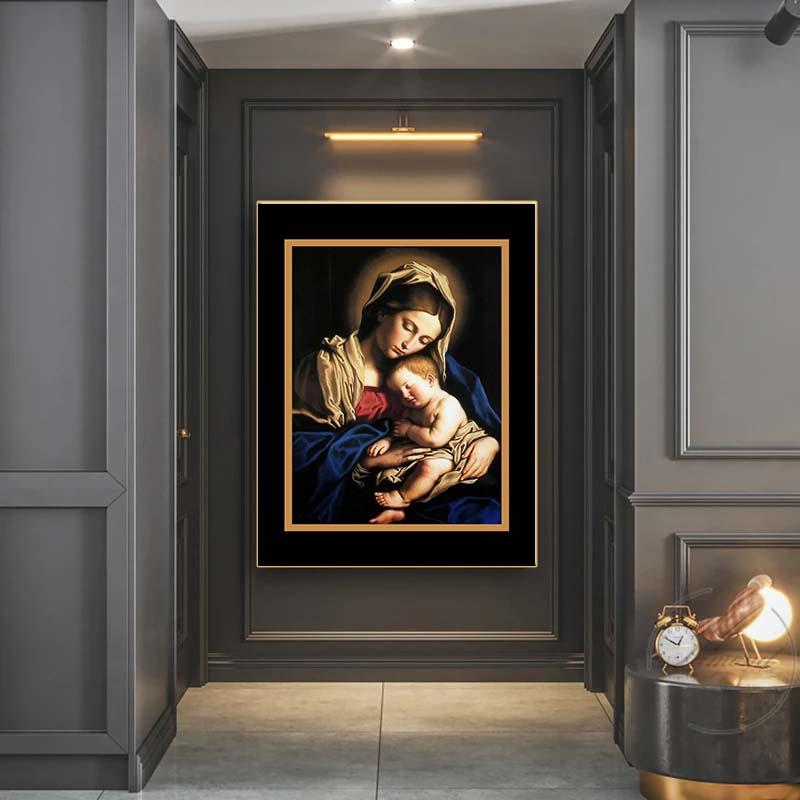 Jungfrau Maria hält Jesus, Leinwand-Ölgemälde, katholische Ikonenmalerei, Poster, Mutter und Kind, Wandkunst, Bild, Heim-Wanddekoration
