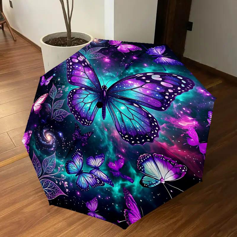 1PC Butterfly Galaxy Umbrella-8-Rib Reinforced Portable Folding Travel Suitable for All Seasons Outdoor Daily Use Is an Ideal Choice  -K0365